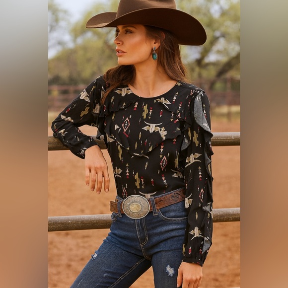 Ariat Tops - EUC Ariat Black Patterned Women's Blouse